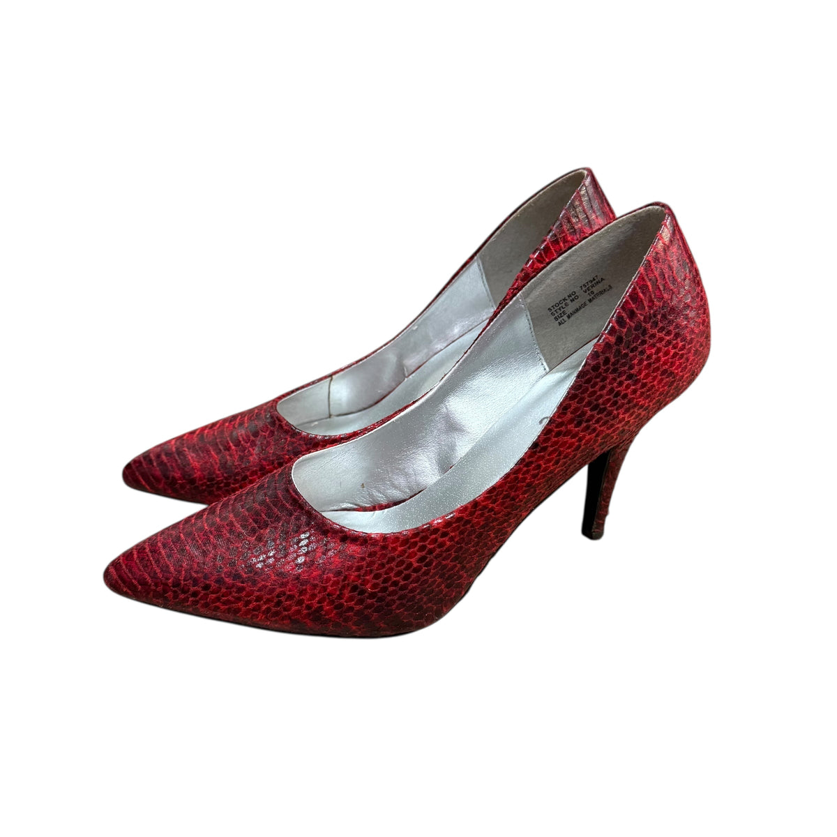 red dress snakeskin heels Y2K Red Faux Snakeskin Heels