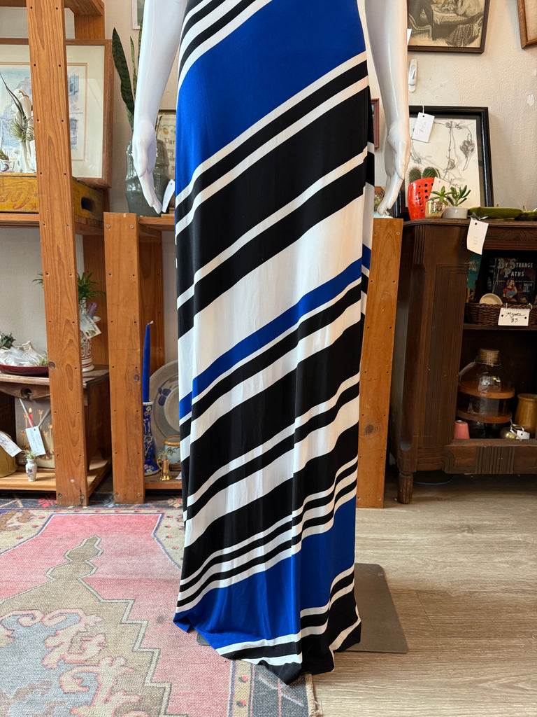 chinese dress ladies Early 2000s Cache One-Shoulder Striped Maxi Dress