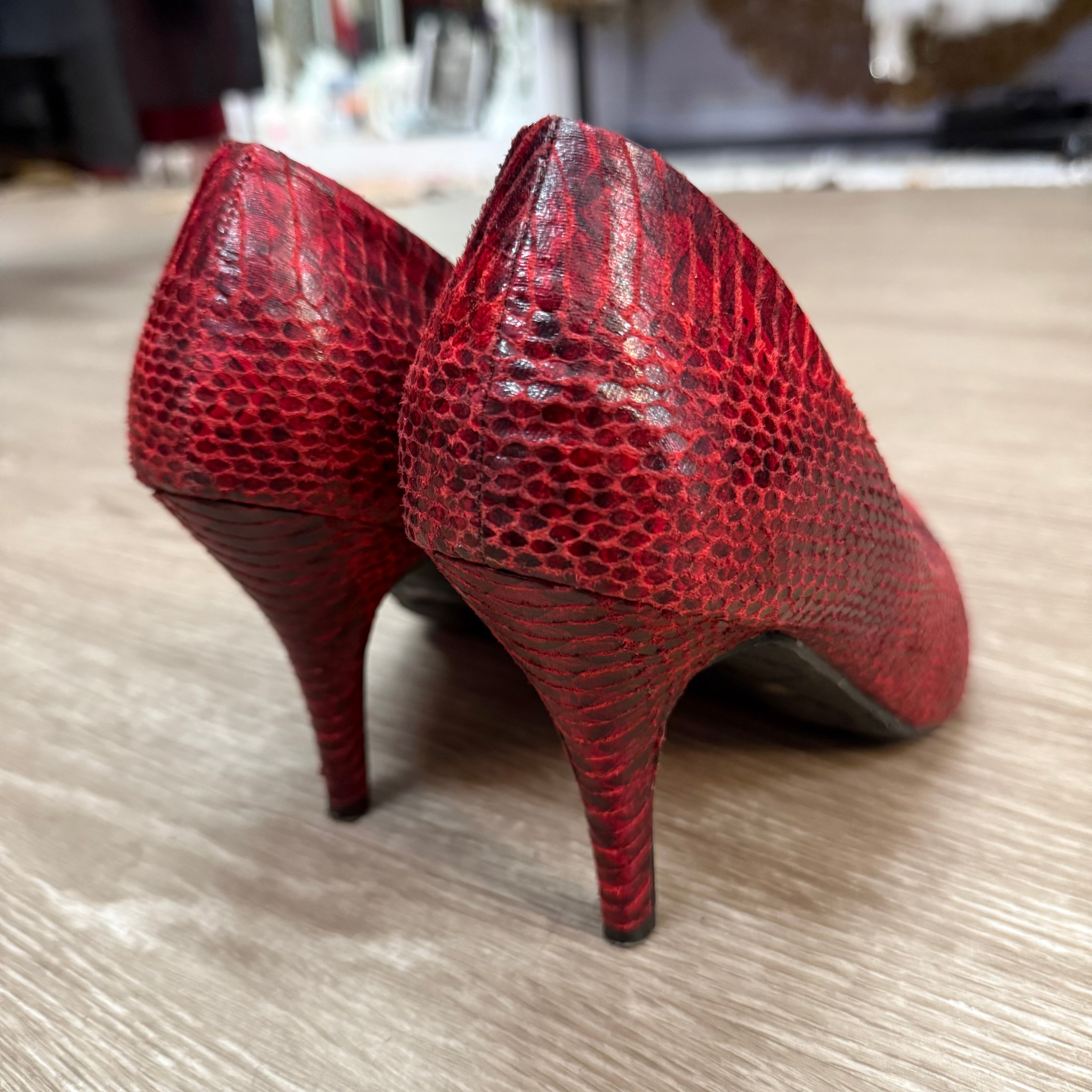 red dress snakeskin heels Y2K Red Faux Snakeskin Heels