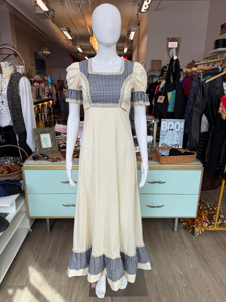 1970s Rare Gunne Sax Blue Gingham Prairie Dress