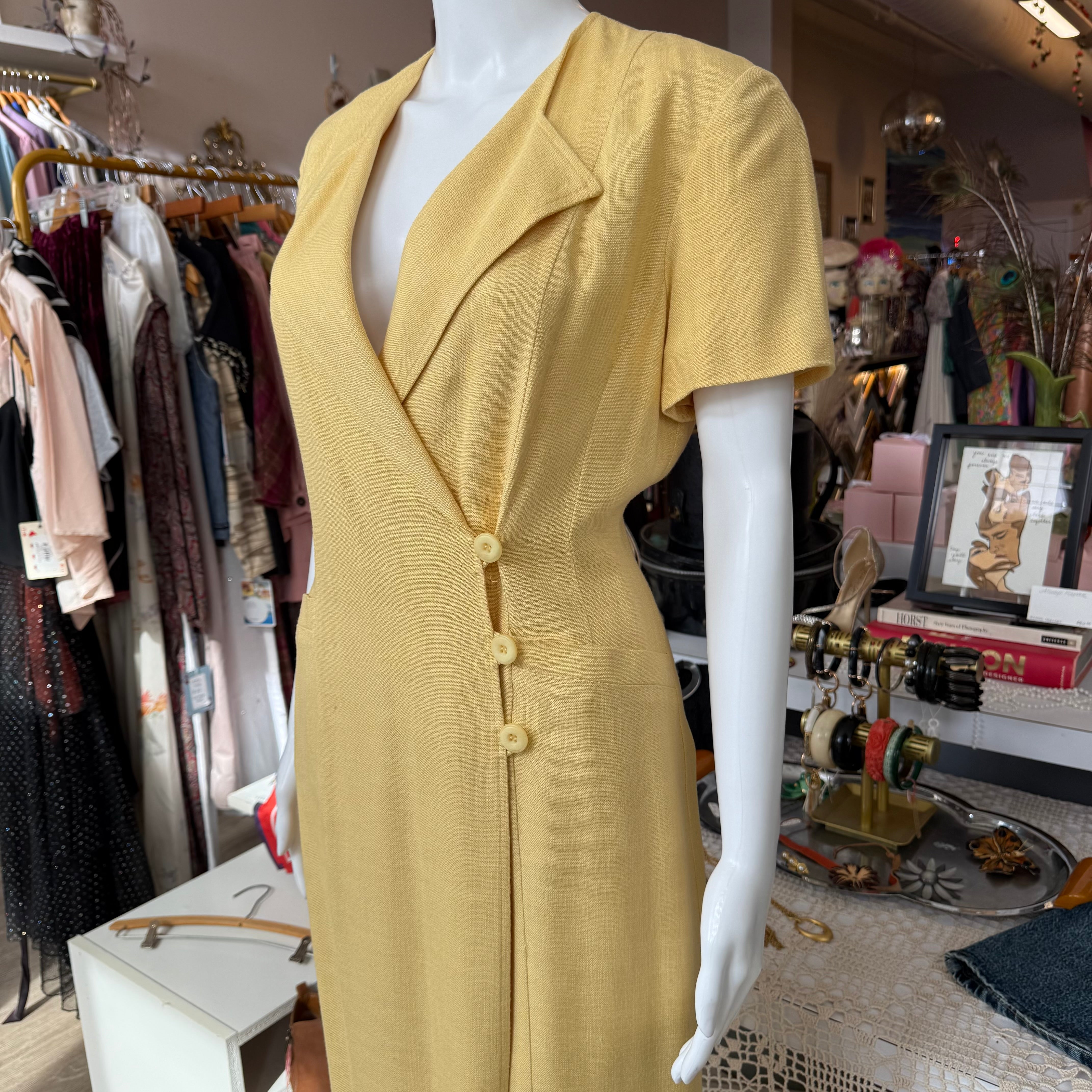 yellow wrap dress 80s Yellow Wrap Dress