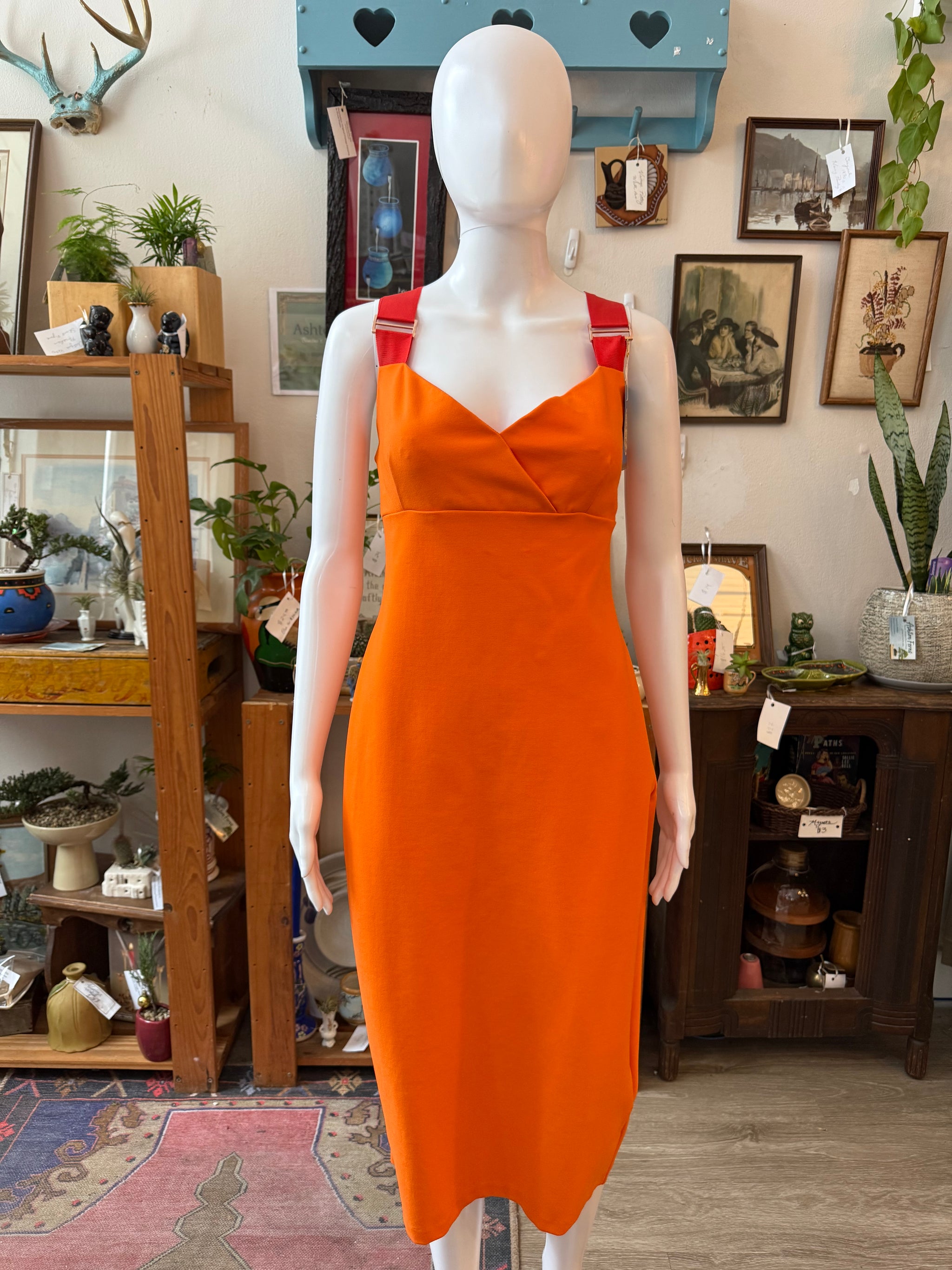 Ted Baker Orange Bodycon Dress with Criss Cross Back Straps