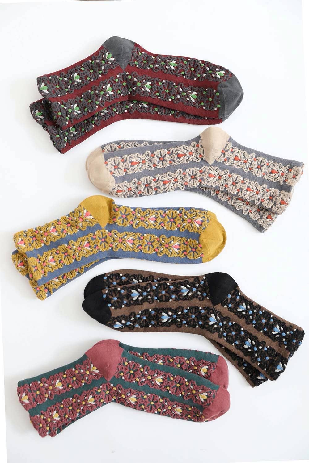 Embroidered Flower Pattern Socks: Navy