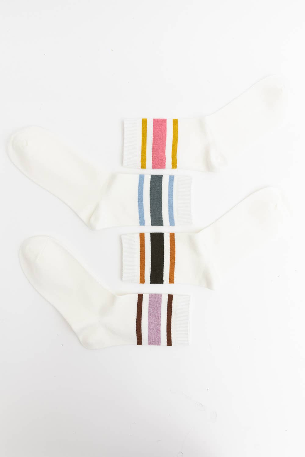 Retro Stripe Style Crew Socks: Dark Olive