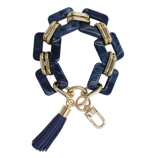 Resin Chain  Bracelet Keychain with Tassel: ONE SIZE / BLU