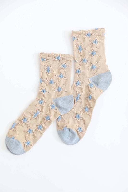 Star Design Socks: Beige